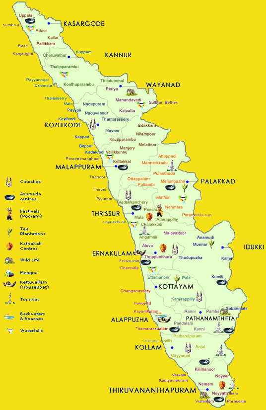 kerala tourist map