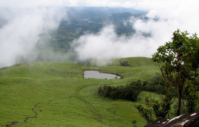 A heart shaped lake on the way to the top of the Chembara peak is a major tourist attraction in Wayanad