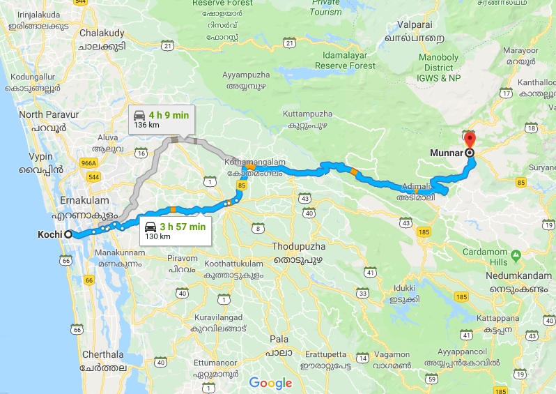 munnar one day trip route map