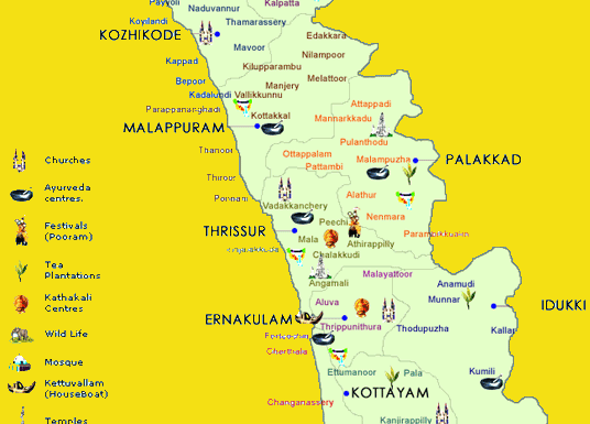 distance between various places in kerala to visit