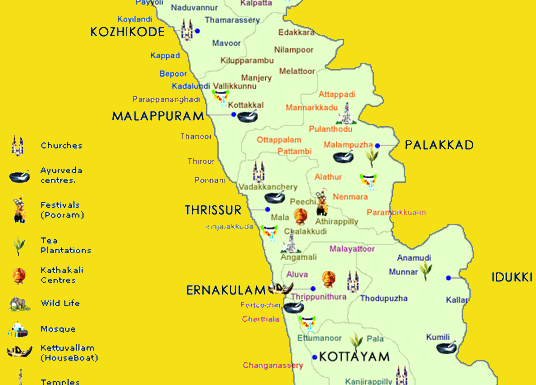 Kerala Tourist Destinations Map Tourism Company And Tourism Information Center