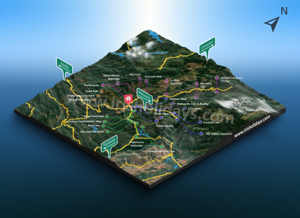 munnar tourist spots map