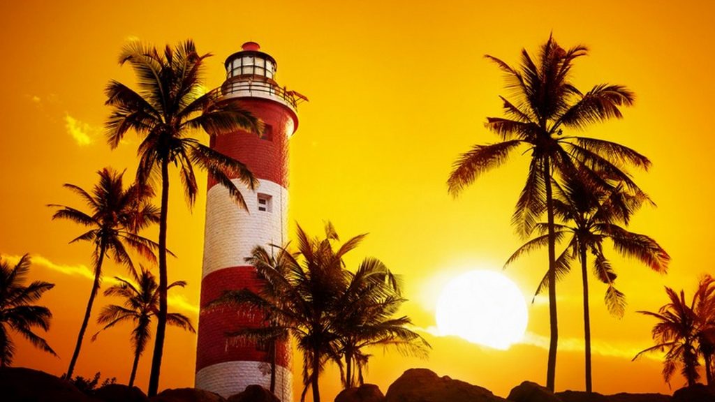 Lighthouse at sunset in Kovalam