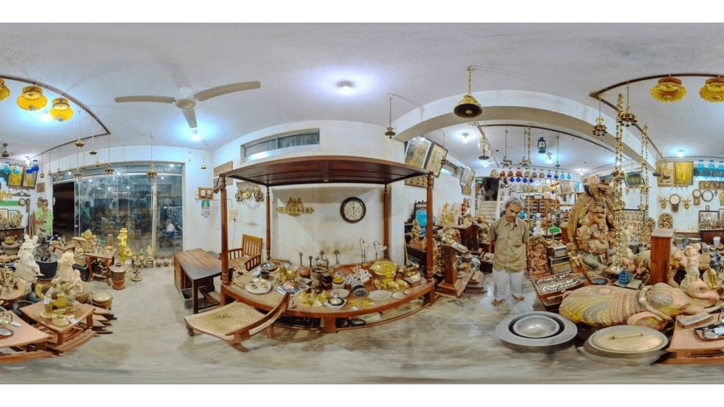 Karaikudi Antique Market with vintage furniture, brassware, and traditional Chettinad artefacts